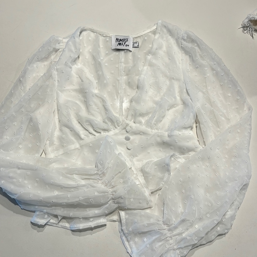 Princess Polly, white long sleeve, sheer top